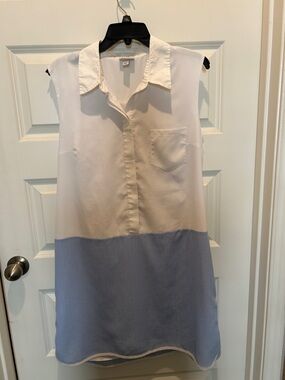 Altuzarra For Target White and Light Blue Two-Tone Sleeveless Shirt Midi Dress